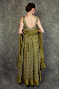 Buy Green Georgette, Chiffon Beads, Zari Olive Bandhani Print Lehenga ...