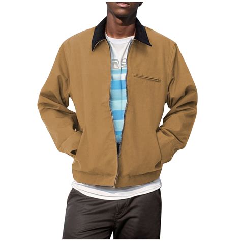 HOOMEUMY Men's Workwear Jacket Cotton Full Zip Long Sleeve Solid Color ...