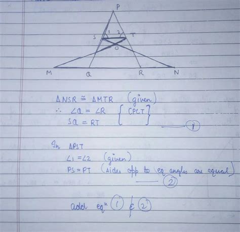 In the figure if angle 1 is equal to angle 2 and triangle NSQ congruent ...