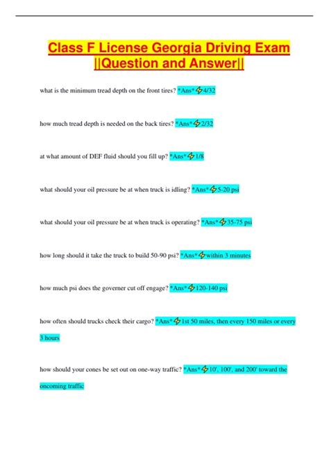 Class F License Georgia Driving Exam ||Question and Answer|| - GA Driver - Stuvia US