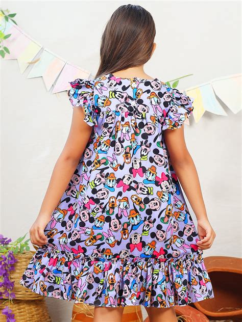 Girls Mickey & Minnie Mouse Purple Cotton Dress – Jilmil