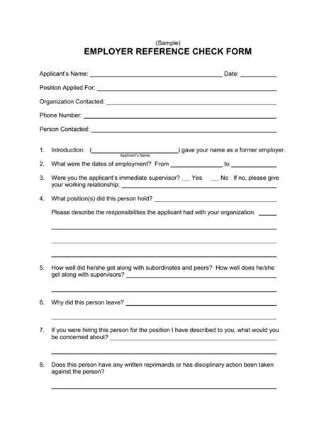 Image result for Pre Employment Reference Check Form