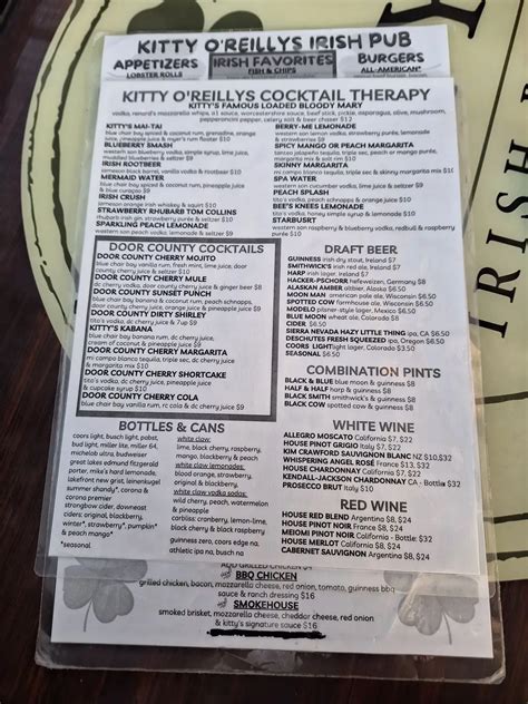 Kitty O'Reillys Irish Pub Menu - Updated October 2025