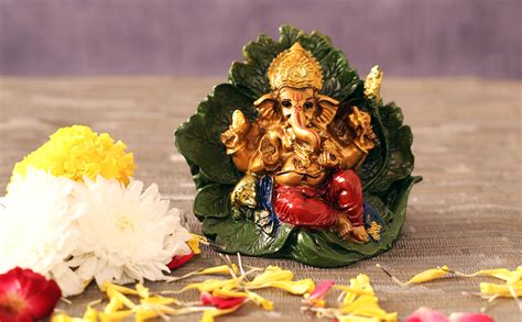 Buy TIED RIBBONS Resin Ganesh Murti Idol Statue Showpiece (Multi, 9 cm ...