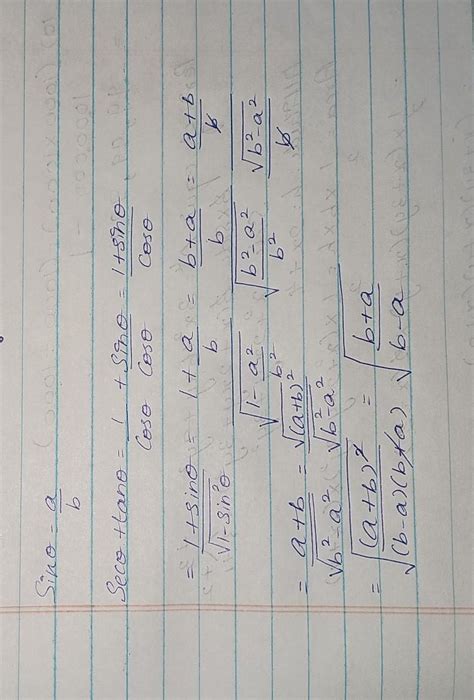 if sin thetha=a/b then prove that (sec thetha+tan thetha)=under root b ...