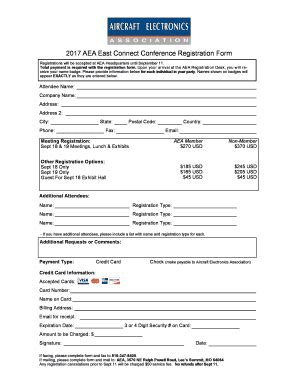 Fillable Online 2017 AEA East Connect Conference Registration Form Fax ...