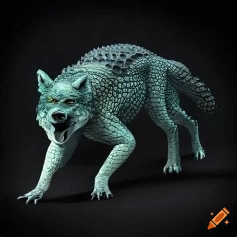 Mythical hybrid animal with crocodile body and wolf head on Craiyon