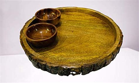 palpalcrafts Handcrafted Mango Wood Buckle Tray/Platter with 2 Chutney ...