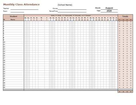 CLASS ATTENDANCE MONTHLY | PDF