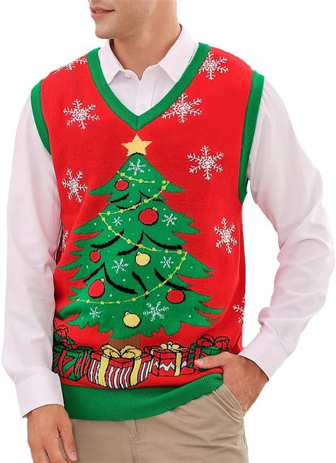 RAISEVERN Ugly Christmas Sweater Vest Mens Funny Knitted V-Neck Jumper ...