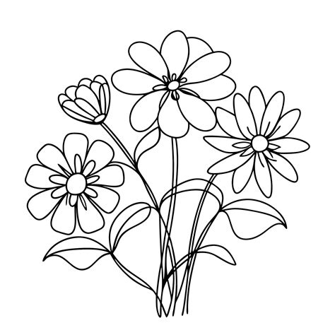 Continuous line drawing floral design coloring vector illustration ...