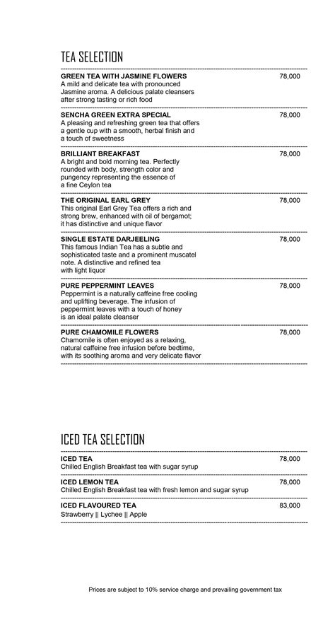 Menu at Lobby Lounge Shangri-La, Jakarta