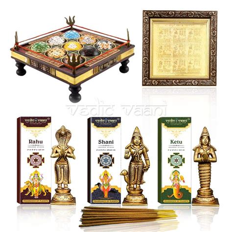 VEDIC VAANI Rahu Ketu Shani- Shanti Navgrah Puja Set + Metal Brass Idol ...