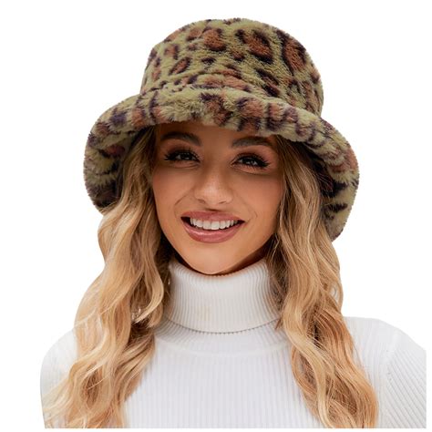 Lovskoo Women's Winter Faux Fur Fisherman Hat Leopard Print Cute and ...