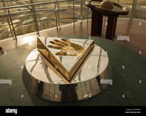 Nur-Sultan (Astana), capital city of Kazakhstan: inside the Bayterek observation deck, gilded ...