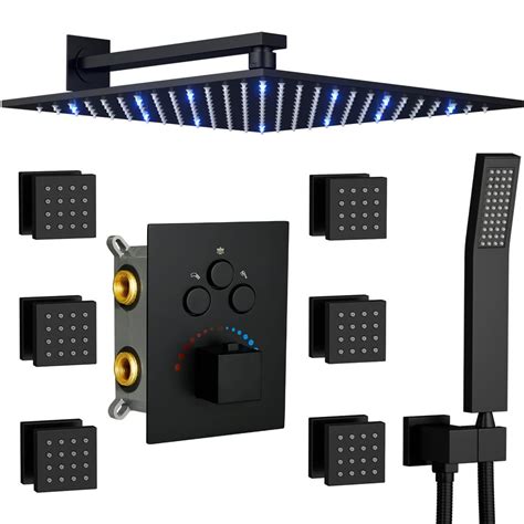 Buy Matte Black Shower Jets Body Sprays System KATAIS Thermostatic Rain ...