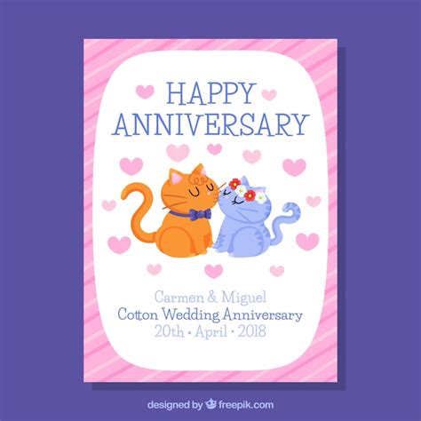 Wedding anniversary card with cute cats | Free Vector