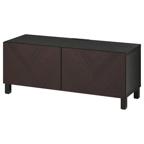 BESTÅ TV bench with doors, black-brown Hedeviken/Stubbarp/dark brown ...