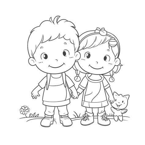 Two Little Kids Are Coloring Pages For Children Outline Sketch Drawing Vector, Wing Drawing ...