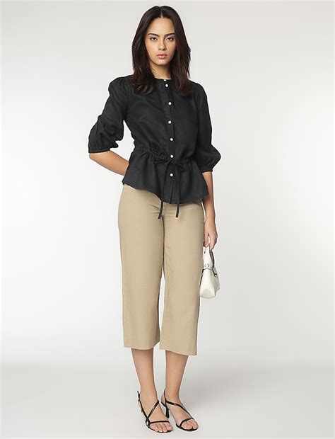 Buy Pure Linen Mandarin Collar Blouse at Marks & Spencer