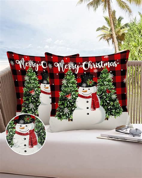 Amazon.com: Outdoor Waterproof Throw Pillow Covers, Christmas Snowman ...