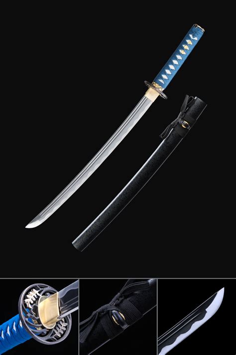Short Katana, Handmade Wakizashi Sword 1065 Carbon Steel With Black ...