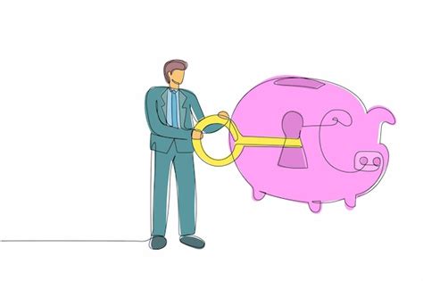 Continuous one line drawing businessman putting a big key into the ...