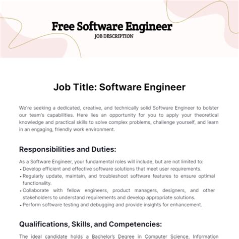 Free Software Engineer Job Description Template to Edit Online