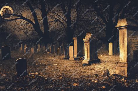 Graveyard At Night With Ghost
