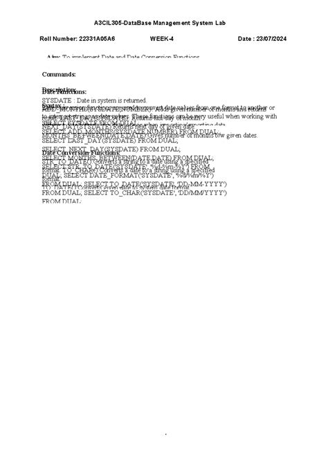 DBMS LAB (22331 A0568) - Database management system - ROLL NO ...