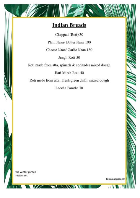 Menu at The Winter Garden Restaurant, Udaipur, 39 Lal Ghat