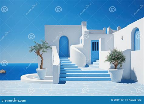 A Modern Greek Architectural Masterpiece Stock Image - Image of residence, blue: 301419711