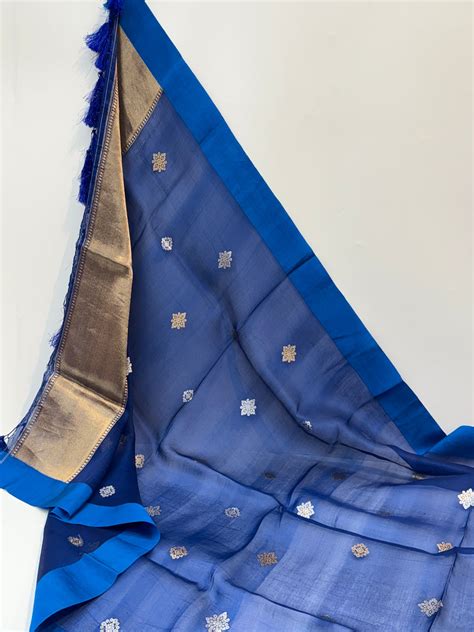 Handwoven German Blue Colour Organza Silk Suit Set – THAAN BY SILK KASHI