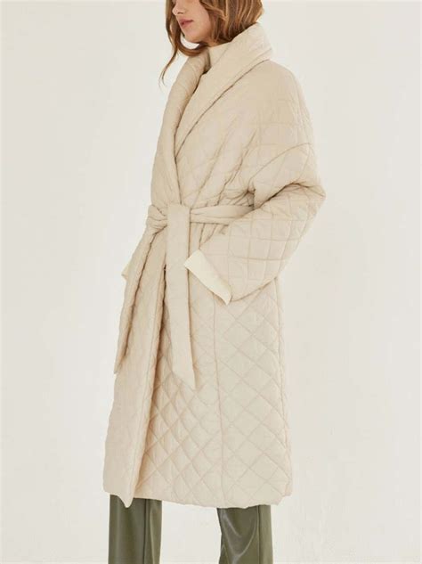Crescent Quilted Long Coat - Beige | Garmentory