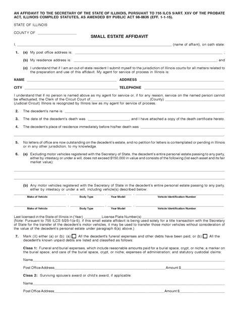 Free Illinois Small Estate Affidavit Form | PDF