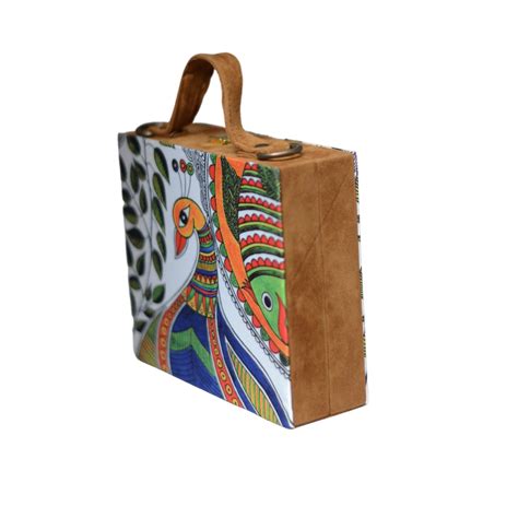 Artklim Madhubani Peacock Printed Suitcase Style Clutch