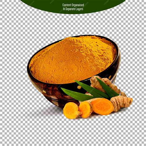 Turmeric powder in bowl isolated in transparent background | Premium PSD