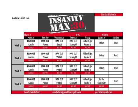 Insanity Max 30 Ab Maximizer Calendar - Printable Word Searches
