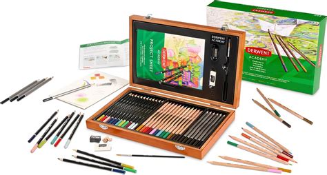Derwent Academy Wooden Gift Box Complete Starter 35 Piece Art ...