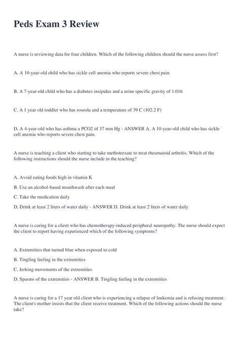 Peds Exam 3 Review - Scholarfriends