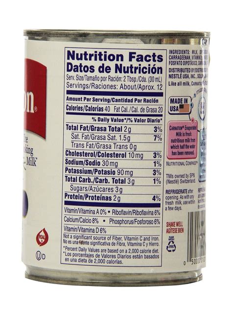 Carnation Evaporated Milk Nutritional Info at Pamela Drake blog