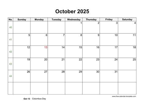 Free 2025 Calendar Blank October Template (horizontal) | Free-calendar ...