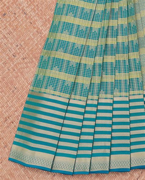 Green checked vasundhara silk-mix saree, traditional zari design borde