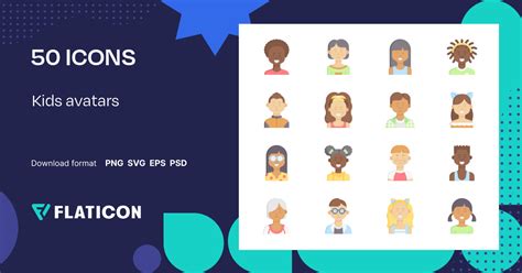 Kids avatars Icon Pack | Flat | 50 .SVG Icons