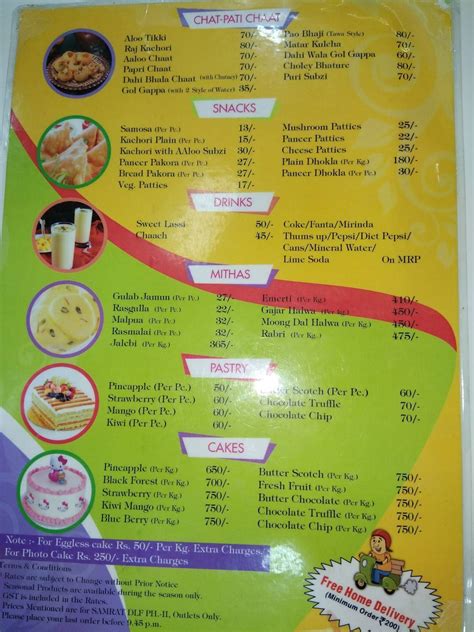 Menu at Samrat Sweets, Gurugram, Central Arcade