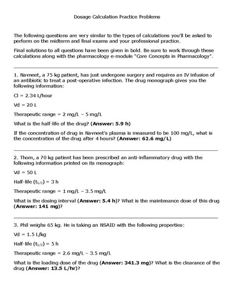 Dosage Calculation Questions
