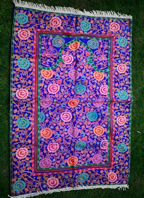 Royal blue colour with multi thread kashmiri aari work prayer rug