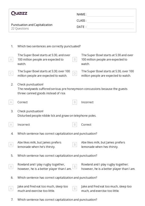50+ Words: Capitalization worksheets for 8th Class on Quizizz | Free ...