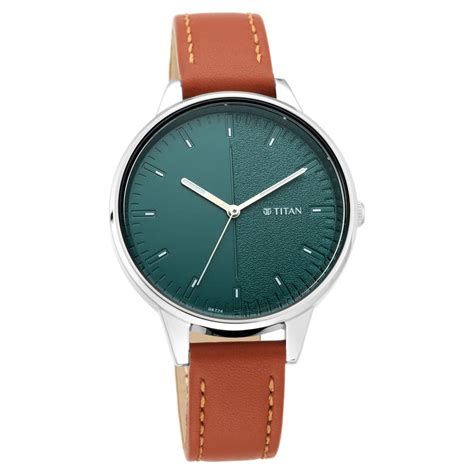Titan Workwear Quartz Analog Teal Green Dial Tan Leather Strap Watch ...