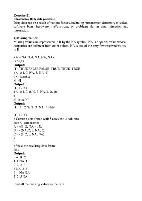 Exercise 11 - asfghjk - Exercise: Introduction Dirty data problems ...